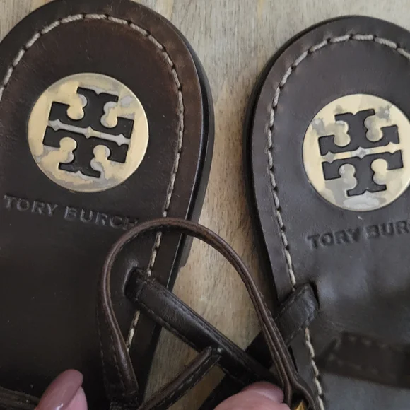 Tory Burch Brown Leather Sandals with Turquoise Stones - Picture 3 of 4